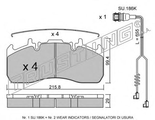 Комплект тормозных колодок, дисковый тормоз TRUSTING 29203