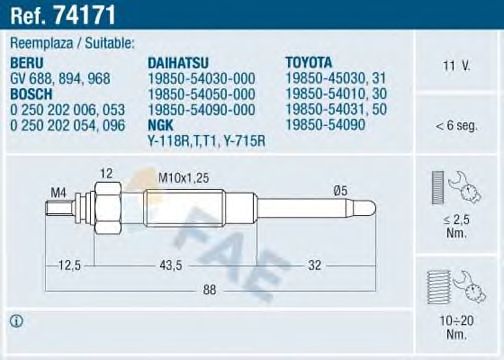 Свеча накаливания FAE 74171