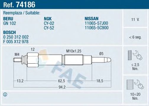 Свеча накаливания FAE 74186