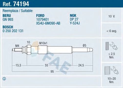 Свеча накаливания FAE 74194