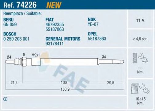 Свеча накаливания FAE 74226