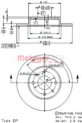 Тормозной диск METZGER 14138 V