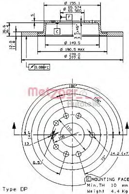 Тормозной диск METZGER 14853 V