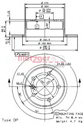 Тормозной диск METZGER 14860 V