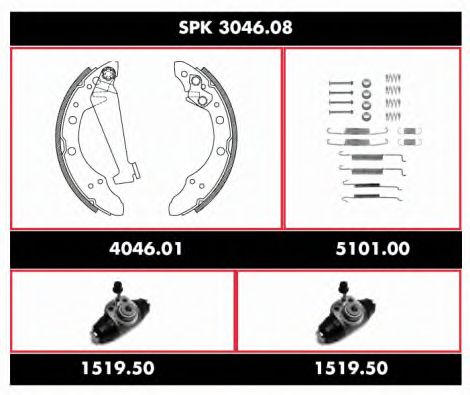 Комплект тормозов, барабанный тормозной механизм ROADHOUSE SPK 3046.08