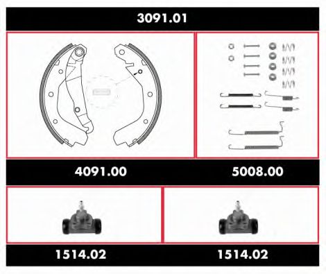 Комплект тормозов, барабанный тормозной механизм REMSA SPK 3091.01