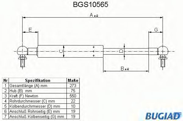 Газовая пружина, крышка багажник BUGIAD BGS10565