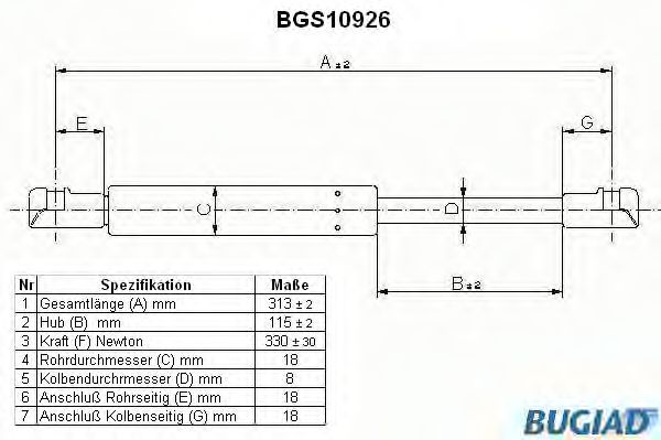 Газовая пружина, капот BUGIAD BGS10926