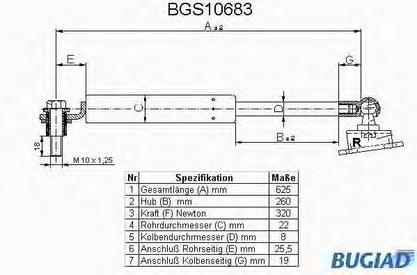 Газовая пружина, крышка багажник BUGIAD BGS10683