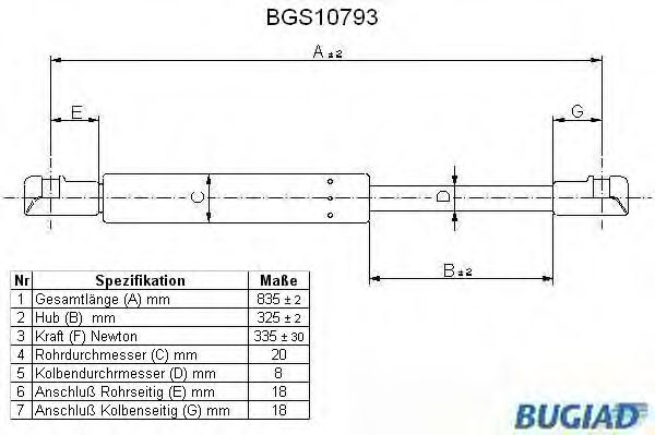 Газовая пружина, крышка багажник BUGIAD BGS10793