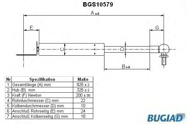 Газовая пружина, крышка багажник BUGIAD BGS10579