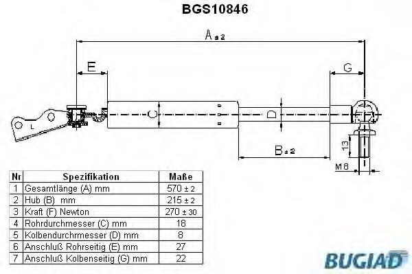 Газовая пружина, крышка багажник BUGIAD BGS10846