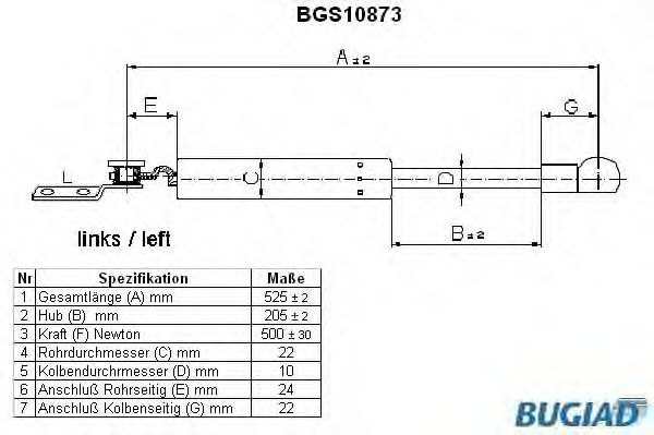 Газовая пружина, крышка багажник BUGIAD BGS10873