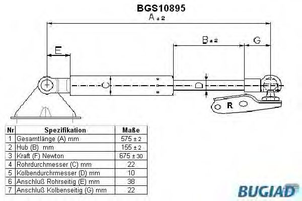 Газовая пружина, крышка багажник BUGIAD BGS10895