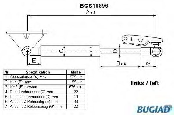 Газовая пружина, крышка багажник BUGIAD BGS10896