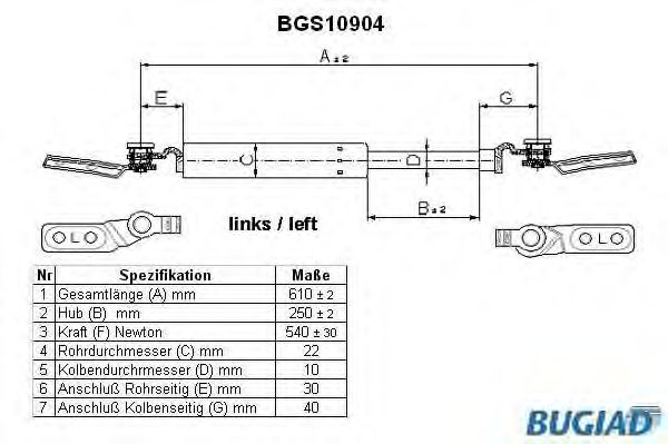 Газовая пружина, крышка багажник BUGIAD BGS10904