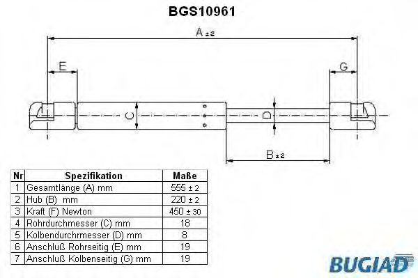 Газовая пружина, крышка багажник BUGIAD BGS10961