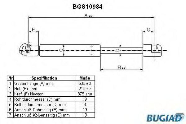 Газовая пружина, крышка багажник BUGIAD BGS10984