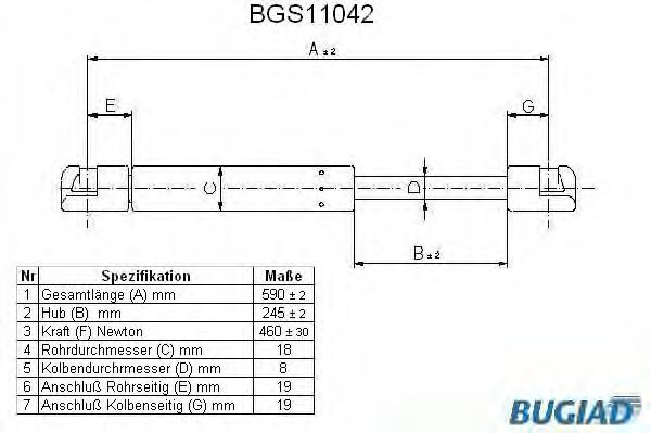 Газовая пружина, крышка багажник BUGIAD BGS11042