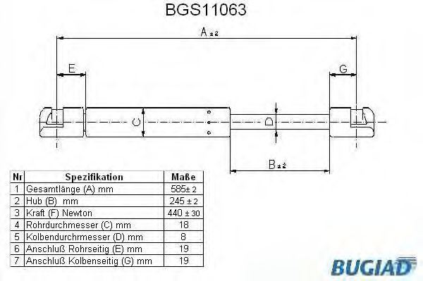 Газовая пружина, крышка багажник BUGIAD BGS11063