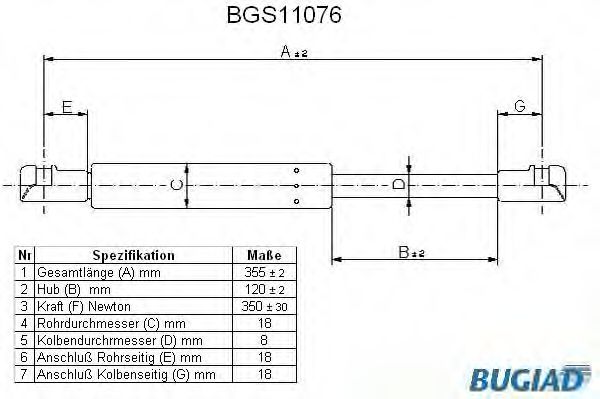 Газовая пружина, капот BUGIAD BGS11076