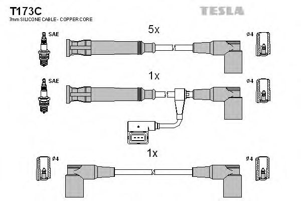 Комплект проводов зажигания TESLA T173C