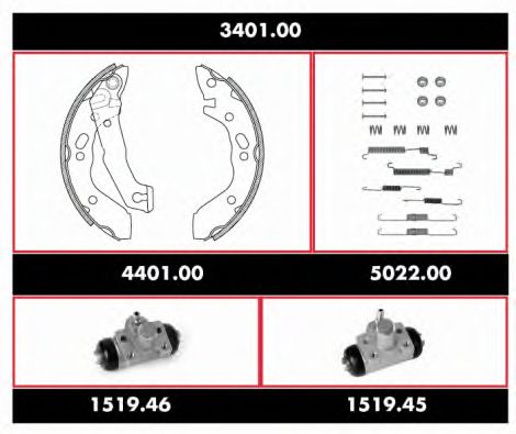 Комплект тормозов, барабанный тормозной механизм WOKING 3401.00