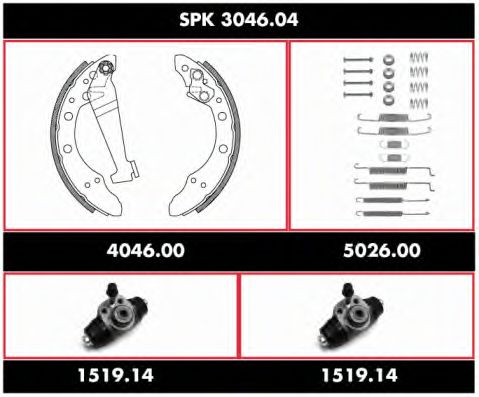 Комплект тормозов, барабанный тормозной механизм WOKING SPK 3046.04