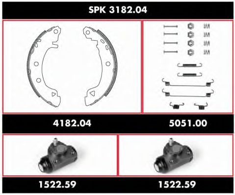 Комплект тормозов, барабанный тормозной механизм WOKING SPK 3182.04