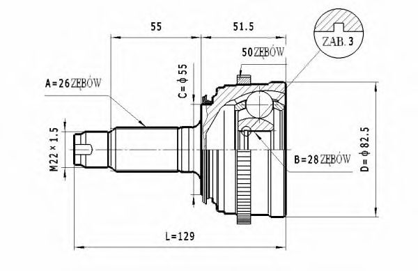Шарнирный комплект, приводной вал STATIM C.439