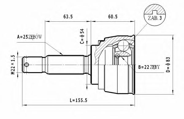 Шарнирный комплект, приводной вал STATIM C458
