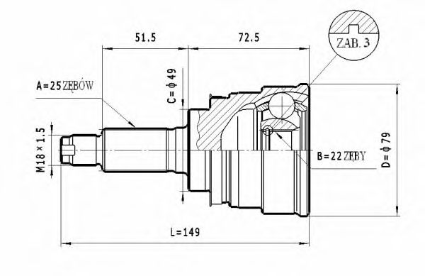 Шарнирный комплект, приводной вал STATIM C634