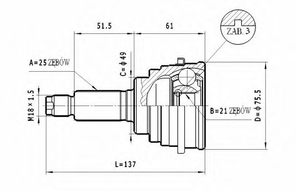 Шарнирный комплект, приводной вал STATIM C.637