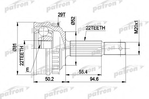 Шарнирный комплект, приводной вал PATRON PCV1056