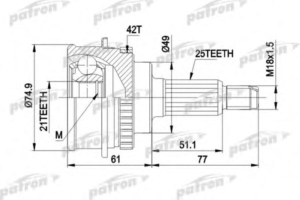 Шарнирный комплект, приводной вал PATRON PCV1266