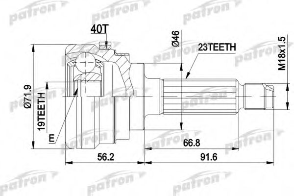 Шарнирный комплект, приводной вал PATRON PCV1280