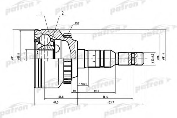 Шарнирный комплект, приводной вал PATRON PCV1618