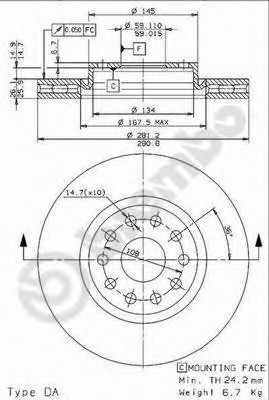 Тормозной диск BREMBO 09.6767.14