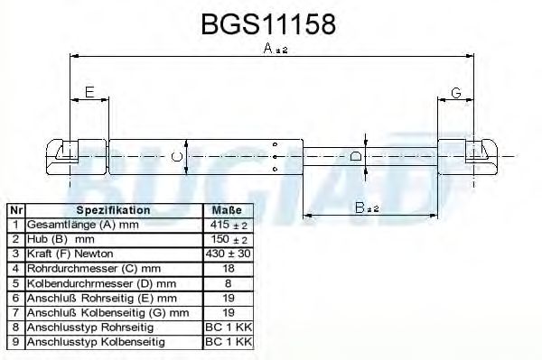 Газовая пружина, крышка багажник BUGIAD BGS11158