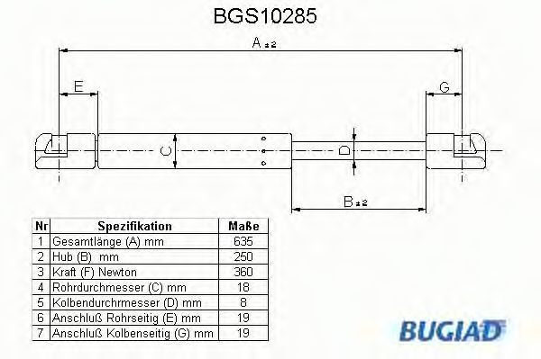 Газовая пружина, крышка багажник BUGIAD BGS10285