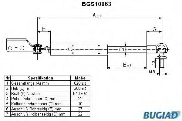 Газовая пружина, крышка багажник BUGIAD BGS10863