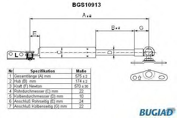 Газовая пружина, крышка багажник BUGIAD BGS10913