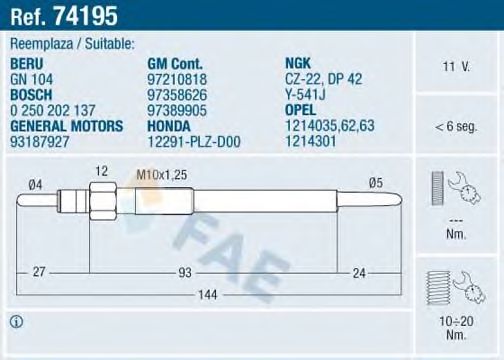 Свеча накаливания FAE 74195