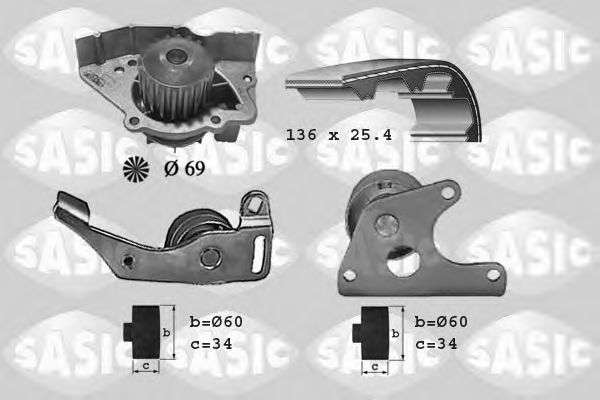 Водяной насос + комплект зубчатого ремня SASIC 3900022