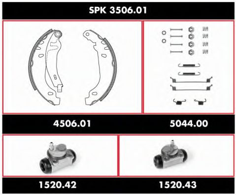 Комплект тормозов, барабанный тормозной механизм WOKING SPK 3506.01