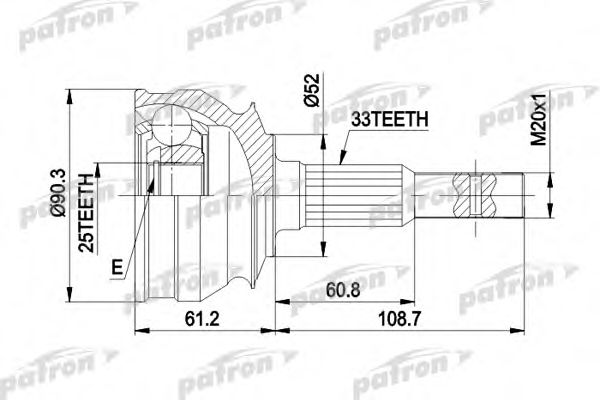 Шарнирный комплект, приводной вал PATRON PCV1008