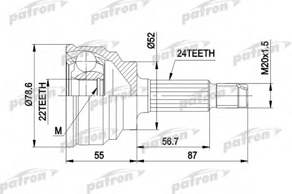 Шарнирный комплект, приводной вал PATRON PCV1024