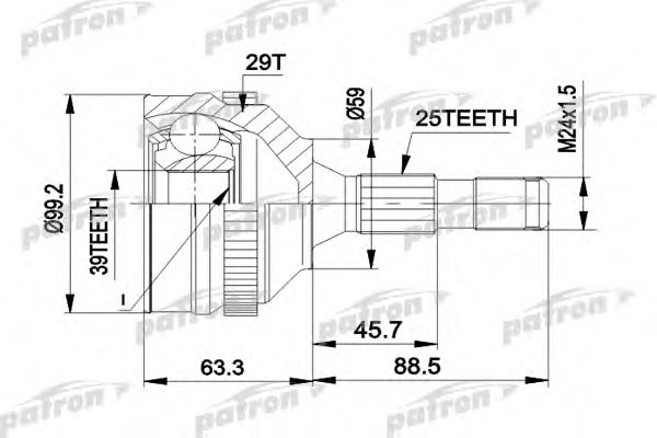 Шарнирный комплект, приводной вал PATRON PCV1281A