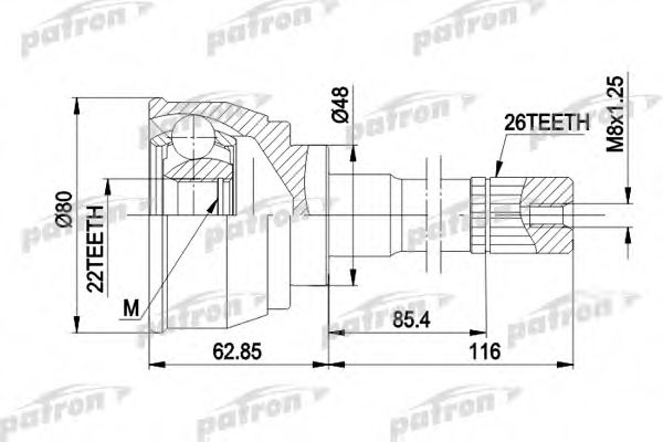 Шарнирный комплект, приводной вал PATRON PCV1380