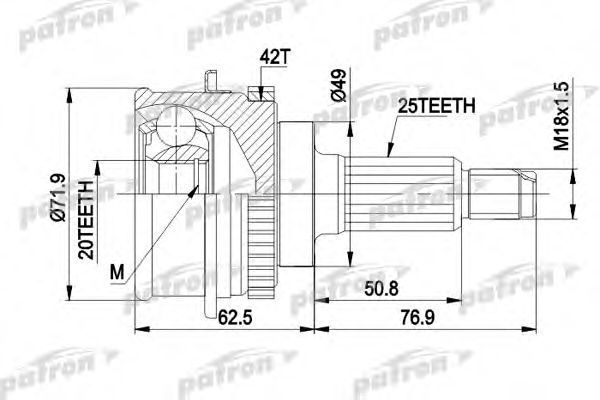 Шарнирный комплект, приводной вал PATRON PCV3538